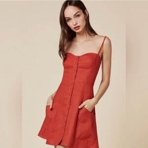 Reformation Amery Red Mini Dress Sz 4 Sweetheart Neckline Micro Pockets
